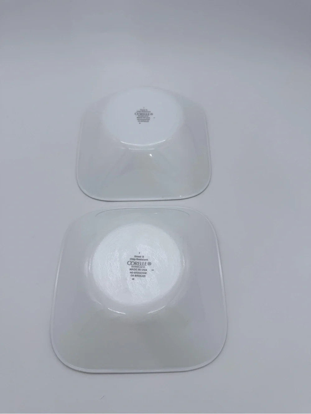 Set Of 2 Corelle Vitrelle Square Cereal Bowls White Brown Band Rim 6-1/4”